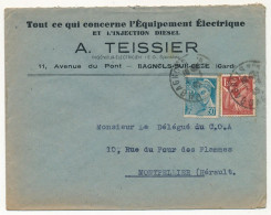 FRANCE - Env. En-tête "Tout Ce Qui Concerne L'Equipement Electrique - A.TEISSIER - Bagnols Sur Cèze (Gard)" 1945 - 1900 – 1949