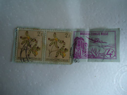 BELGIAN CONGO   USED 3 ON PAPER   STAMPS  FLOWERS AND PREPAID STAMPS  AIRPLANES - Andere & Zonder Classificatie