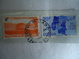 CONGO   USED 2 ON PAPER   STAMPS WITH POSTMARK - Otros & Sin Clasificación