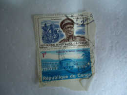 CONGO   USED 2  ON PAPER   STAMPS KINGS WITH POSTMARK - Andere & Zonder Classificatie