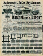 .LYON.RIOM.CHALEY.MELUN.MANUFACTURE DE TOILES METALLIQUES.MULATIER FILS & DUPONT. - Non Classés