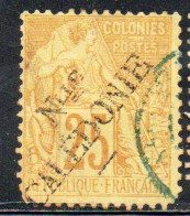 NOUVELLE CALEDONIE NEW NUOVA CALEDONIA  1892 OVERPRINTED FRENCH COLONIES CENT. 25c USED USATO OBLITERE' - Gebraucht