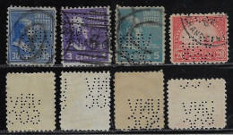 USA United States 1908/1954 4 Stamp Perfin UNV/SOC By The University Society Incorporated From New York Lochung Perfore - Zähnungen (Perfins)