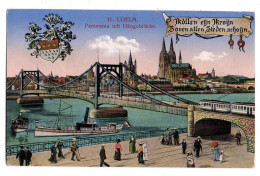 Allemagne -- KOELN A. Rh..- 1916 - Panorama Mit  Haengebruecke  (animée , Bateau, Tramway, Blason )...colorisée...cachet - Koeln