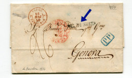 !!! LETTRE DE BARCELONNE POUR GENES DE 1850 AVEC MARQUES D'ENTREE "ESPAGNE PERPIGNAN" ET "VIA DI NIZZA" - ...-1850 Prephilately