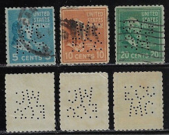 USA United States 1926/1938 3 Stamp Perfin WC/ECo By Wheeler Condenser Engineering Company From Carteret Lochung Perfore - Zähnungen (Perfins)