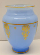 -JOLI VASE OPALINE De CRISTAL BACCARAT AGATE Napoléon III BLEU Dorures   E - Vasen