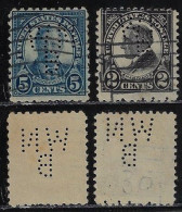 USA United States 1917/1931 2 Stamp With Perfin WN/B By First Wisconsin National Bank From Milwaukee Lochung Perfore - Zähnungen (Perfins)
