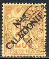 NOUVELLE CALEDONIE NEW NUOVA CALEDONIA 1893 OVERPRINTED FRENCH COLONIES CENT. 25c USATO USED OBLITERE' - Gebraucht