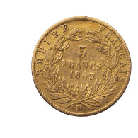 Second-Empire-5 Francs Or Napoléon III Tête Laurée 1863 Strasbourg - 5 Francs (goud)