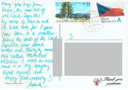 C11 : Czech Republic - Tall Tree, Flag Stamps Used On Postcard - Brieven En Documenten