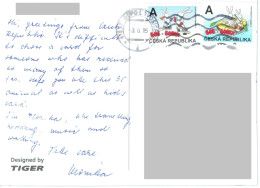 C11 : Czech Republic - Cartoon Rabbit Skating, Rowing A Boat, Stamps Used On Postcard - Brieven En Documenten