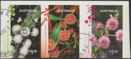 AUSTRALIA DIE-CUT- USED 2021 $3.30 Wattle Blossoms - Strip From Booklet As Issued, Backing Still Attached - Gebruikt