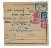 STRASBOURG Bas Rhin Bulletin D'expédition Alsace Lorraine Ob 14 5 1938 2F Moulin Daudet Paix 1,25F 40c Yv 288 281 311 - Cartas & Documentos