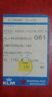 KLM AIRLINES AIRWAYS ECONOMY CLASS BOARDING PASS - Tickets