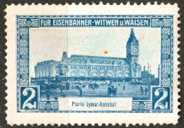 TOWER CLOCK Train Station Bahnhof PARIS Gare De Lyon FRANCE Railway Widow Orphan Austria KuK LABEL CINDERELLA VIGNETTE - Horlogerie