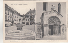 C8236) ST. VEIT A. D. GLAN - Kärnten - Schüsselbrunnen Am Hauptplatz U. Portal Der Stadtpfarrkirche - ZWEIBILD AK - St. Veit An Der Glan