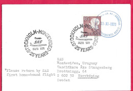 SVERIGE - SAS FLIGHT - FROM STOCKHOLM TO MONTEVIDEO *30.11.1971* /25 YEARS" - Covers & Documents