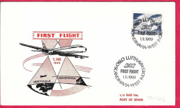 NORGE - FIRST SAS FLIGHT FROM OSLO TO PORT OF SPAIN (TRINIDAD) * 1.11.1969* ON OFFICIAL ENVELOPE - Lettres & Documents