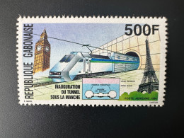 Gabon Gabun 1994 Mi. 1176 Tunnel Sous La Manche Channel Tunnel Train Railways Eisenbahn Big Ben Eiffel RARE ! - Treni