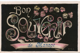 Souvenir De Manage Surrealisme Montage Visages Femmes Envoi Boucher Fayt Les Seneffe Taxée Timbre à Braine Le Comte - Manage