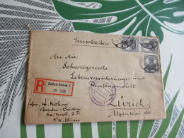 Lettre Allemagne Deutschland X3TP En Recommandé Baden Baden Cachet Reiburg... 1919 Pour Zurich Suisse.... - Lettres & Documents