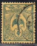 NOUVELLE CALEDONIE NEW NUOVA CALEDONIA 1905 1928 KAGU BIRD CENT. 4c USATO USED OBLITERE' - Gebraucht