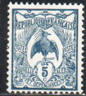 NOUVELLE CALEDONIE NEW NUOVA CALEDONIA 1905 1928 1921 KAGU BIRD CENT. 5c MH - Gebraucht