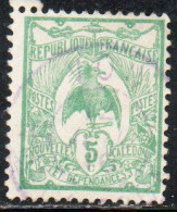 NOUVELLE CALEDONIE NEW NUOVA CALEDONIA 1905 1928 KAGU BIRD CENT. 5c USATO USED OBLITERE' - Gebraucht