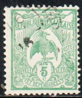 NOUVELLE CALEDONIE NEW NUOVA CALEDONIA 1905 1928 KAGU BIRD CENT. 5c USATO USED OBLITERE' - Gebraucht