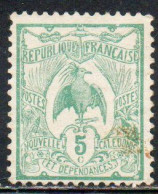 NOUVELLE CALEDONIE NEW NUOVA CALEDONIA 1905 1928 KAGU BIRD CENT. 5c USATO USED OBLITERE' - Gebraucht