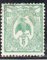 NOUVELLE CALEDONIE NEW NUOVA CALEDONIA 1905 1928 KAGU BIRD CENT. 5c USATO USED OBLITERE' - Gebraucht