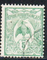 NOUVELLE CALEDONIE NEW NUOVA CALEDONIA 1905 1928 KAGU BIRD CENT. 5c USATO USED OBLITERE' - Gebraucht