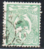 NOUVELLE CALEDONIE NEW NUOVA CALEDONIA 1905 1928 KAGU BIRD CENT. 5c USATO USED OBLITERE' - Gebraucht