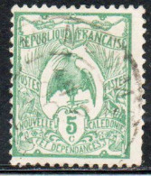 NOUVELLE CALEDONIE NEW NUOVA CALEDONIA 1905 1928 KAGU BIRD CENT. 5c USATO USED OBLITERE' - Gebraucht