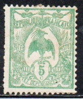 NOUVELLE CALEDONIE NEW NUOVA CALEDONIA 1905 1928 KAGU BIRD CENT. 5c MH - Gebraucht