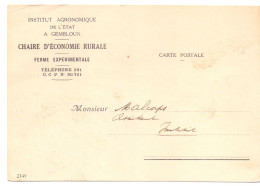 Carte Service Institut Agronomique De L'état à Gembloux En Franchise De Port En Courrier Interne 1937 - Zonder Portkosten