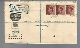 58006)  Great Britain Registered Glasgow 1937  To US Postmark Cancel Sealing Wax - Lettres & Documents