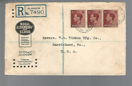 58007)  Great Britain Registered Glasgow 1937  To US Postmark Cancel Sealing Wax - Storia Postale