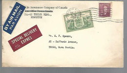 58020) Canada Air Mail Special Delivery Edmonton Truro Postmark Cancel 1950 - Entrega Especial/Entrega Inmediata