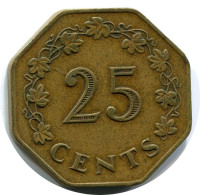 25 CENTS 1975 MALTE MALTA Pièce #AZ312.F - Malte