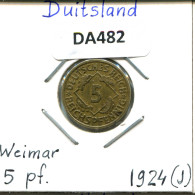 5 REICHSPFENNIG 1924 J ALLEMAGNE Pièce GERMANY #DA482.2.F - 5 Renten- & 5 Reichspfennig