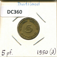 5 PFENNIG 1950 J BRD DEUTSCHLAND Münze GERMANY #DC360.D - 5 Pfennig
