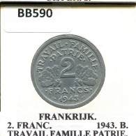 2 FRANCS 1943 FRANKREICH FRANCE Französisch Münze #BB590.D - 2 Francs