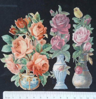 ► Lot 3 Vases Avec Fleurs   -  Decoupis époque Victorienne XIXe "Victorian Die-cuts" - Fleurs