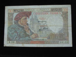 50 Cinquante Francs - Jacques Coeur - 20-11-1941   **** EN ACHAT IMMEDIAT **** - 50 F 1940-1942 ''Jacques Coeur''