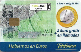 Spain - Telefonica - Hablemos En Euros - CP-170 - 11.1999, 1000PTA, 92.000ex, Used - Commemorative Advertisment