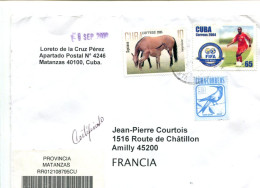 CUBA - Affranchissement Sur Lettre Recommandée - Cheval Oiseau Football - Other & Unclassified