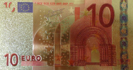 Billet Plaqué Or 24K  10 Euros 2002 Colorisé UNC - Autres - Amérique