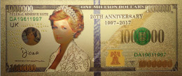 Billet Plaqué Or 24K 1000000 Dollars  Lady Diana 20 ème Anniversaire UNC - [ 8] Ficticios & Especimenes